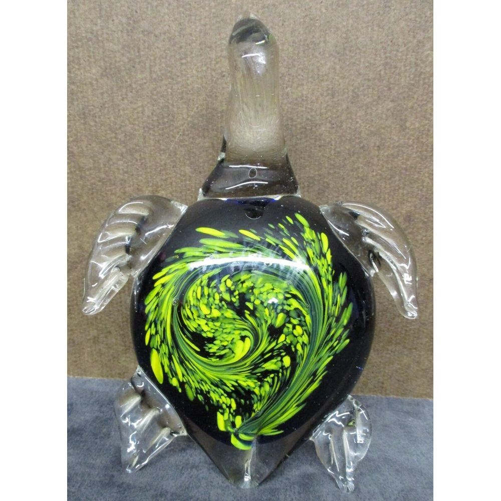 Vintage Glass Paperweight Green Swirl Sea Turtle BEAUTIFUL Unmarked‎